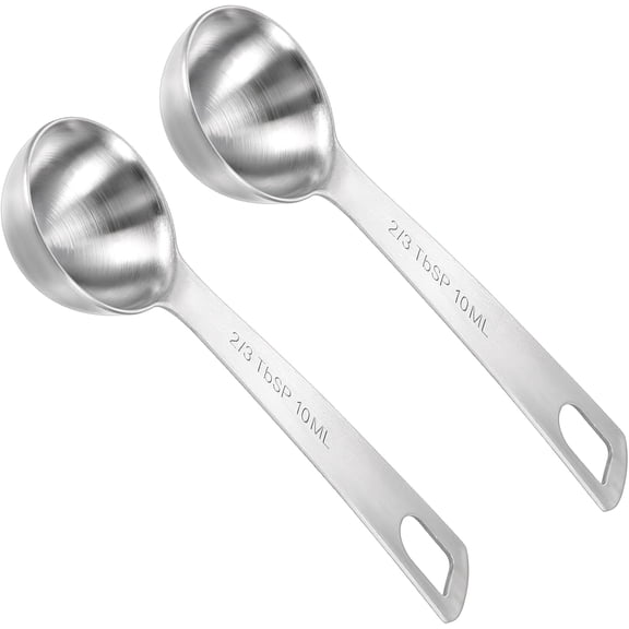 KKFEN-2 PCS 2/3 Tbsp (1 2/3 tsp | 10 ml | 10 cc) Measuring Spoons, Tablespoon Measuring Spoon, Stainless Steel Measuring Spoon for Kitchen Cooking Spoons(Silver)