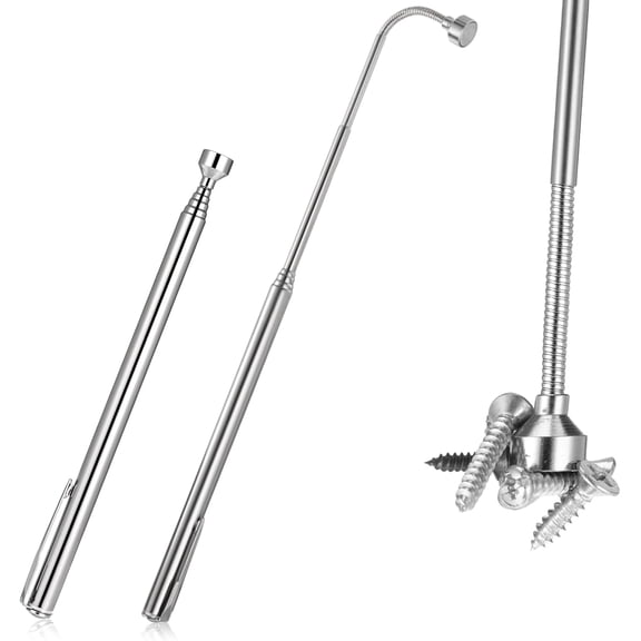 KKFEN-2 PCS 5 Lbs Flexible Magnetic Pickup Tool Set, 26 Inch Telescoping Magnetic Grabbers Magnetic Pick-Up Tool with Pocket Clip, Spring Bendable Extension Pick up Magnetic Extension Tool for Men, B