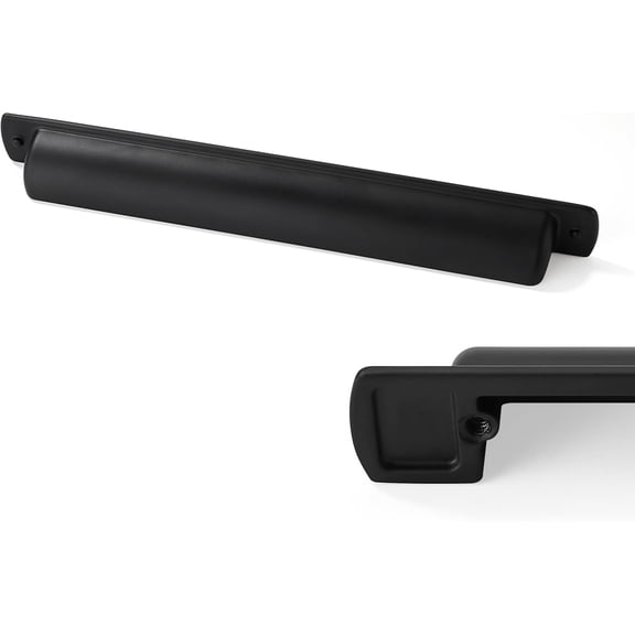 KKFEN-2 Pack Black Cup Pulls - 7" (178mm) Center to Center Drawer Pulls - Matte Black Vintage Kitchen Cabinet Handles
