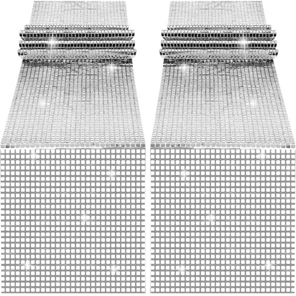KKFEN-2 Pack Disco Party Table Runner 11 x 108 Inch Mirror Silver Glitter Foil with Sparkle Sequin Table Runner for 70s Bachelorette Parties Disco Cowgirl Party Decorations