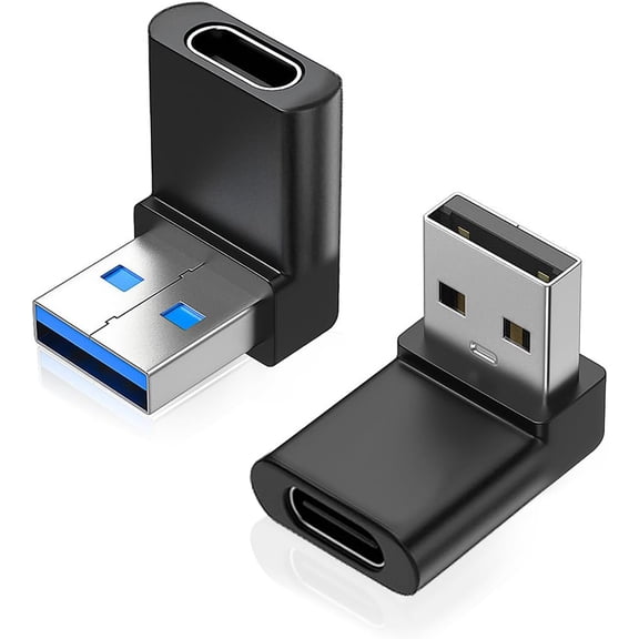 KKFEN-2 Pack Right Angle USB A to USB C Adapter, 90 Degree Up and Down Angle USB 3.0 Male to Type C Female Connector for PC, Laptop, Tablet and Phones