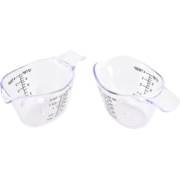 KKFEN-2 Pack Small Measuring Cups, 2oz/60ml Mini Measuring Cup with tsp/Tbsp/oz/ml Markings, Clear Easy-Read Scale for Kitchen, Resin, DIY, Beauty Mixing (2)