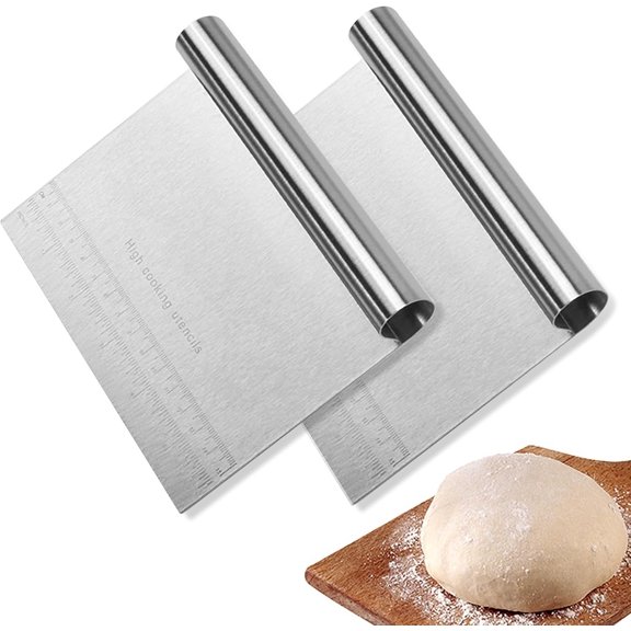 KKFEN-2 Pack Stainless Steel Pastry and Dough Cutter/Scraper/Knife Set, Ideal for Baking, Bread, Cake, Pizza, Multi purpose Bench Scraper with Measuring Scale