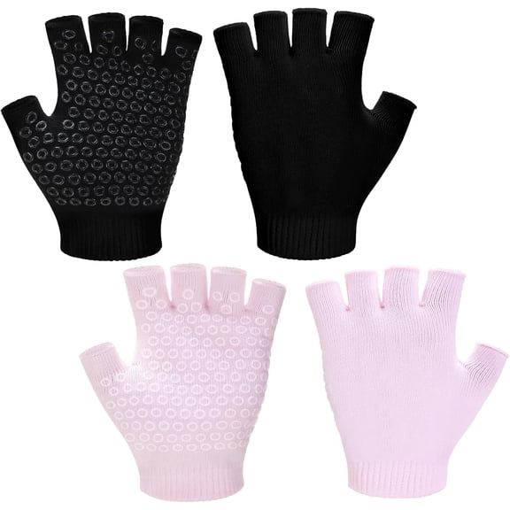 KKFEN-2 Pairs Non Slip Yoga Gloves for Women Fingerless Pilates Gloves with Grips for Yoga Fitness Workout Sports Exercise Gym