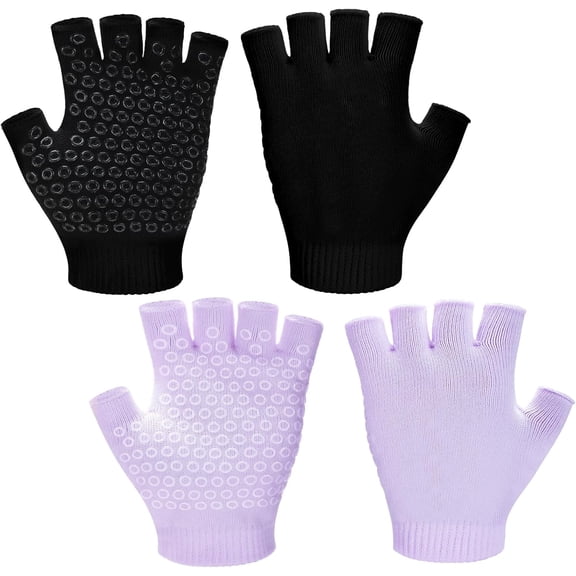 KKFEN-2 Pairs Non Slip Yoga Gloves for Women Fingerless Pilates Gloves with Grips for Yoga Fitness Workout Sports Exercise Gym