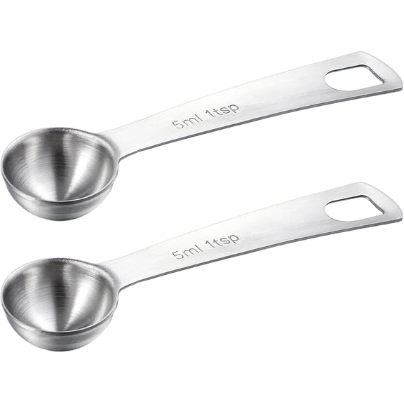 KKFEN-2 Pcs 1 Teaspoon Measuring Spoons 5ml Mini Spoons Stainless Steel Measuring Spoons For Kitchen Cooking Spoon Coffee Spoon (Silver)