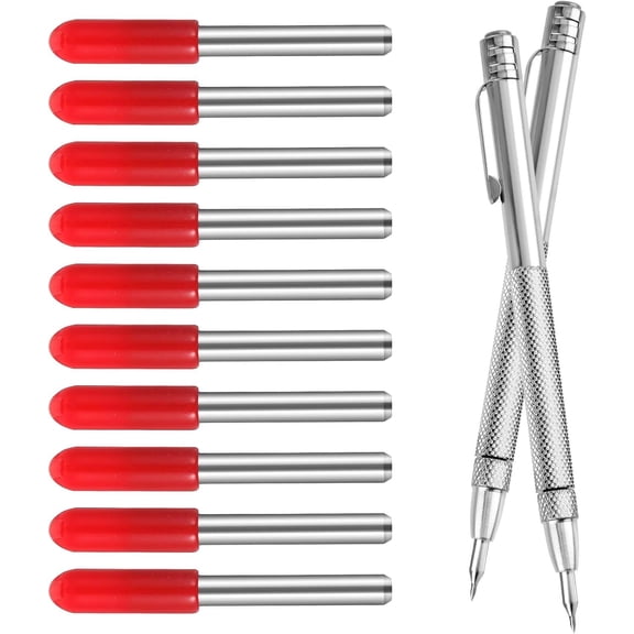 KKFEN-2 Pcs Tungsten Carbide Scriber Set with 10 Replacement Tips, Metal Scribe Pen Engraving Pen for Metal, Wood, Glass and Plastic Scribing Tool Machinist Tools
