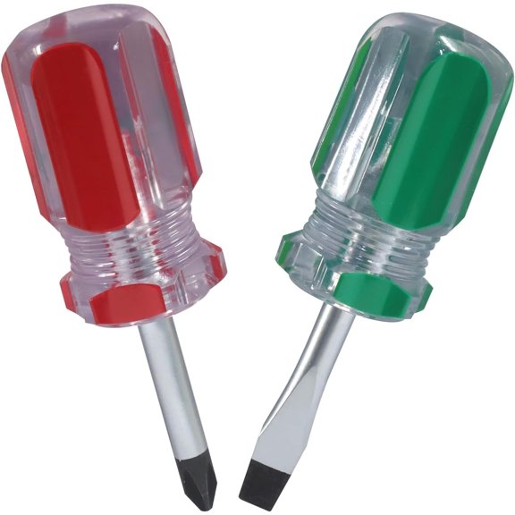 KKFEN-2 Pcs Ultra Short Mini Stubby Screwdriver Set,Tinny Flat Head Tools Phillips Screwdriver Set, Compact Magnetic Repair Performance Tool for Tight Spaces/DIY Repairs(Red+Green,Medium)