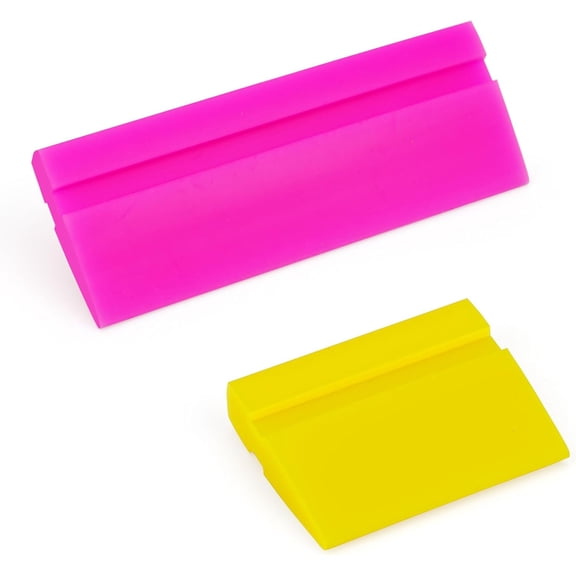 KKFEN-2-Piece DIY Mini Squeegee Set - Soft Silicone Window Tint Squeegee for Glass, Mirror, Shower - (pink4.7in x 1.9in, yellow2.4in x 1.9in)