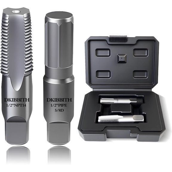 KKFEN-2-Piece Pipe Extractor and NPT Tap Set 1/2" - Heavy Duty Carbon Steel Tools for Removing Broken Threaded Pipes & Cutting Accurate NPT Threads - Plumbers Mechanics DIY with Storage Case.