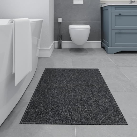 KKFEN-2' x 4' Ultra-Thin Entryway Rug - Durable Non-Slip Mat for High-Traffic Areas - Fits Under Doors for Easy Entry - Ideal for Front Door, Hallway, Kitchen, Bathroom & Mudroom, Black