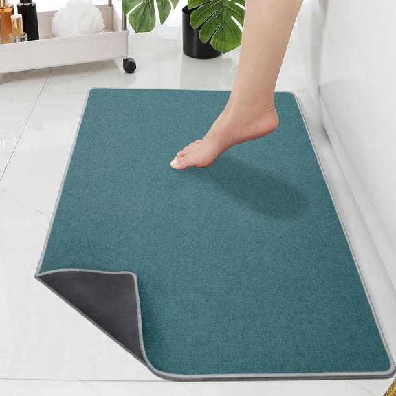 KKFEN-2'x3' Ultra Thin Bathroom Rugs,Low Profile Bath Rug,Rubber mat,Fit Under Door,Non Slip,Machine Washable Shower Rug,Dark Green