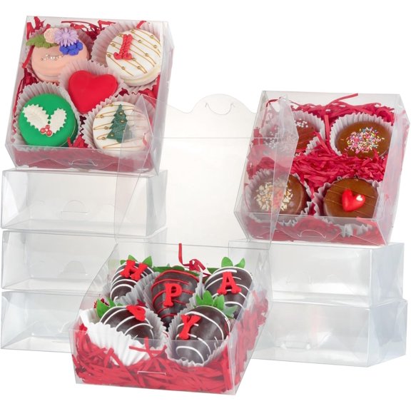 KKFEN-20 Pack 6x6x2 Inches Cookies Boxes with Clear Window Chocolate Covered Strawberries Boxes Cake Pie Boxe Bakery Boxes Macaron Boxes Chocolate Truffle Treat Boxes for Gift Cakesickle