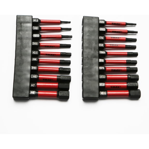 KKFEN-20 pc H1.5-H8mm & H5/64 Inch-5/16 Inch Hex Head Allen Wrench Black High Torque Impact Screwdriver Insert Bits Set S2 Steel Torsion Resistant, 2 Inch Long, 1/4 Inch Hex Shank Quick Release Slot