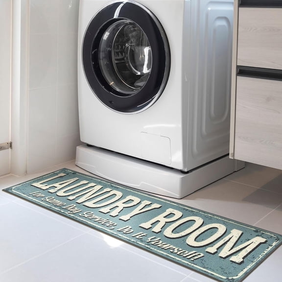 KKFEN-20" x 59" Laundry Room Rug - Non-Slip Mat for Laundry & Mudroom - Durable, Stain-Resistant, and Easy to Clean - Perfect for High-Traffic Areas - Runner Rug for Entryway Bathroom, Blue