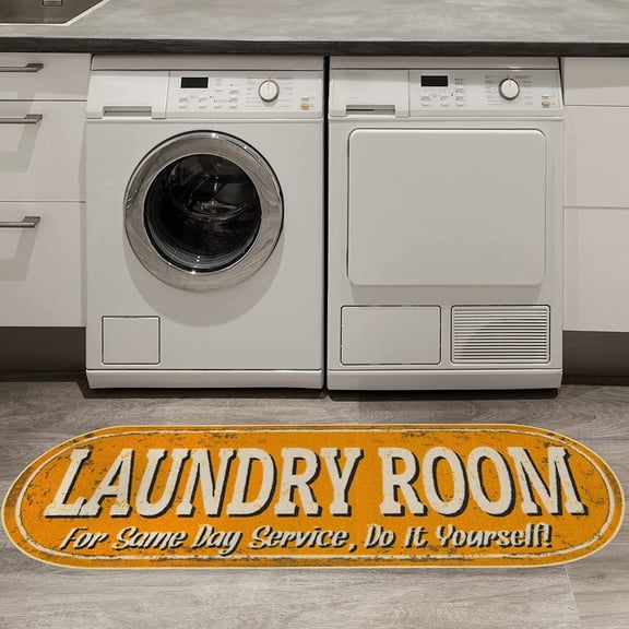 KKFEN-20" x 59" Oval Laundry Room Rug - Non-Slip Mat for Laundry & Mudroom - Durable, Stain-Resistant, and Easy to Clean Perfect for High-Traffic Areas - Runner Rug for Entryway Bathroom, Yellow