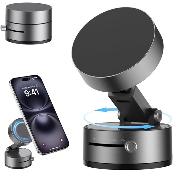 KKFEN-2025 Upgrated Vacuum Suction Magnetic Phone Holder, Retractable Strong Suction Cup Magnetic Hands-Free Car Cellphone Mount Foldable Car Phone Stand for Car/Mirror/Gym(Not Charge Phone)