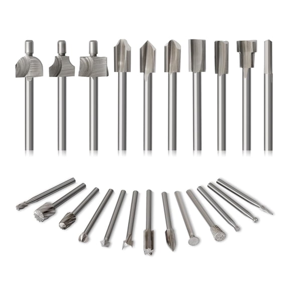 KKFEN-23Pcs Engraving Router Bit Set, HSS 1/8"(3mm) Shank Wood Carving Bits for Dremel Bits Rotary Tool Burr Set with Diamond Burr Bits for Woodworking, Drilling, Micro Carving, Trimming