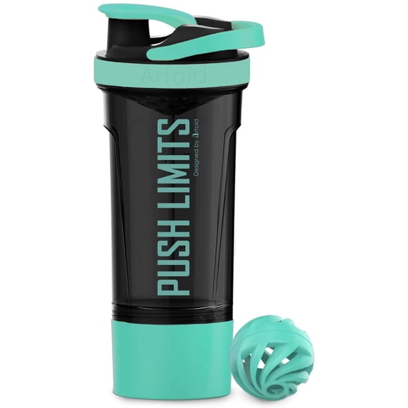 KKFEN-24-Ounce Protein Shaker Bottle, Dual Mixing Technology, BPA Free, Aqua Green/Black