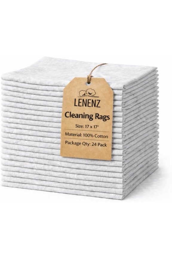-24 Pack New Lint Free Rags,100% Cotton Cloth for Cleaning, Soft Cloth Tshirt Material for Cast Iron Staining Wood, Dust Rags, Shoe Polishing, for Household, Automotive & Industrial Use 17x17