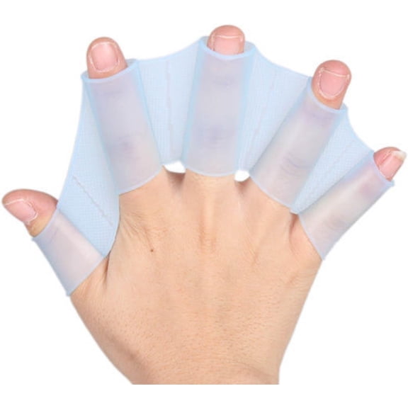 KKFEN-2Pcs Blue Silicone Swim Gear Fins Hand Webbed Flippers Training Glove, Hand Webbed Palm Finger Frog Type Webbed Aquatic Training Water Resistance Fitness Paddle Aerobics Snorkeling for Men Wome