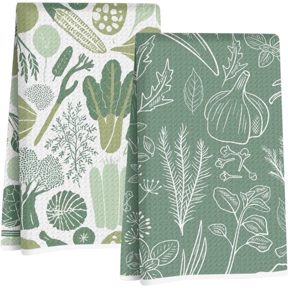 KKFEN-2Pcs Vegetables Kitchen Towels, Cute Botanic Tea Towel Decorative Reusable Dish Hand Towels Vegetables Lover Gifts for Cleaning Drying Women Mom Housewarming Gifts 14 x 24 Inch Kitchen Home Dec