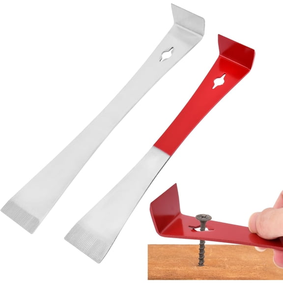 KKFEN-2pcs Flat Pry Bar, Stainless Steel Pry Bar Scraper Set, Pr-y Tool Mini Crowba-r Tool, Nail Puller Carpentry Tools, Multipurpose Tool for Scraping Pulling Lifting Kitchen Remodel(COLOR:Red + Sil