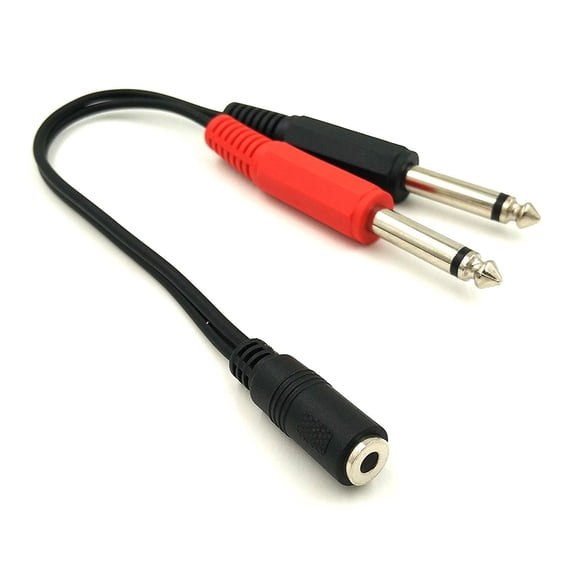 KKFEN-3.5mm to 1/4 Adapter Cable, 1/4 Mono to 3.5mm Stereo Splitter Adapter Cable, 1/8 TRS Female to Dual 6.35mm TS Male Stereo to Mono Y Splitter Cable, 20cm/8inch