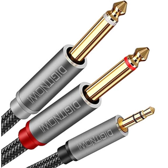 KKFEN-3.5mm 1/8" TRS to Dual 6.35mm 1/4" TS Mono Stereo Y-Cable Splitter Cord for Smartphone, Computer, CD Player, Speakers and Home Systems Amplifier, 6.6Ft