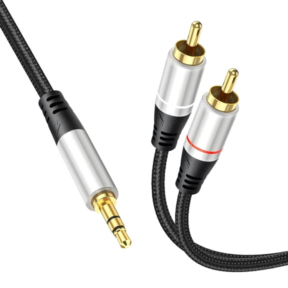 KKFEN-3.5mm to 2RCA CableAux to RCA Headphone Male to Male Jack Adapter Y Splitter, Auxiliary Cord, Compatible with HDTV, Phone, Speaker, MP3, Tablet (10FT)