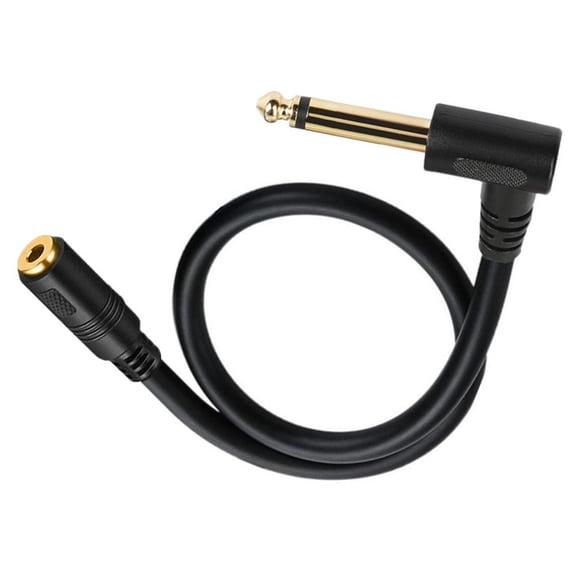 KKFEN-3.5mm Female to 6.35mm TS Male Right Angle Connector, 1/4" Angle Male Mono to 1/8" Stereo Cord,Gold-Plated, Black