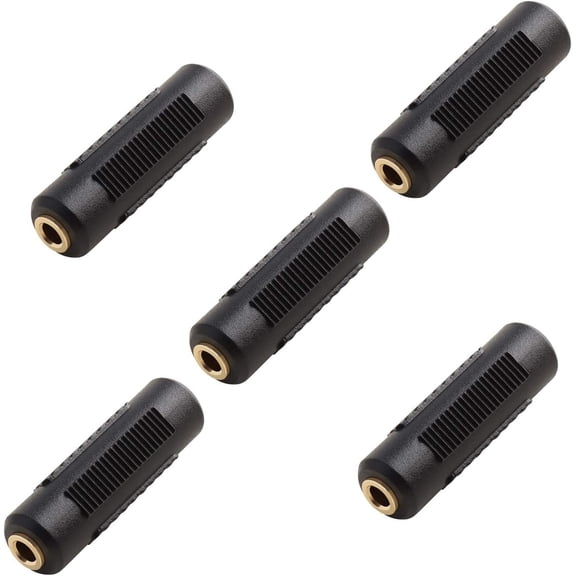 KKFEN-3.5mm Stereo Jack to 3.5mm Stereo Jack Adapter Connectors Stereo Coupler Female to Female Gold Plated (Pack of 5)