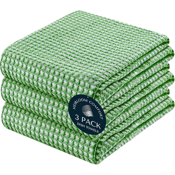 KKFEN-3 Pack 100% Cotton Dual Tone Waffle Weave Kitchen Towels, 16x26 Inch, Super Absorbent, Fast Dry Dishcloth Set, Soft Hand Towels for Cleaning, Durable, Mint Green