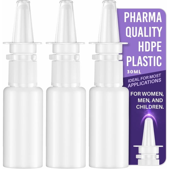 KKFEN-3-Pack 30ML Unique Mist Nasal Sprayer - Empty Refillable Pump Sprayer for Nose, Medical, Home Remedy, Saline. Improved Modern Design, Sturdy HDPE Plastic, Easy to Use Dosage Mechanism