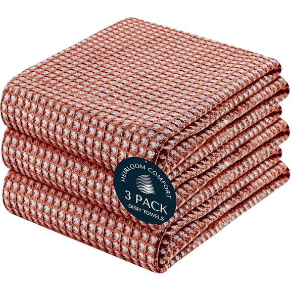 KKFEN-3 Pack Dual Tone Reversible Waffle Weave Kitchen Towels, 16x26 Inch, 100% Cotton, Absorbent, Quick Dry Dishcloth Set, Soft and Durable, Rust