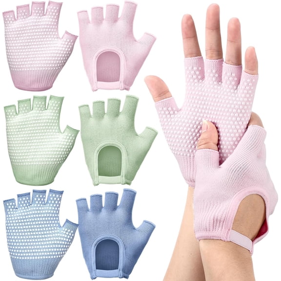 KKFEN-3 Pairs Silicone Yoga Gloves for Women Non Slip Fingerless Pilates Gloves for Gym Exercise Workout Weight Training Mitten One Size Fits Most Women Men