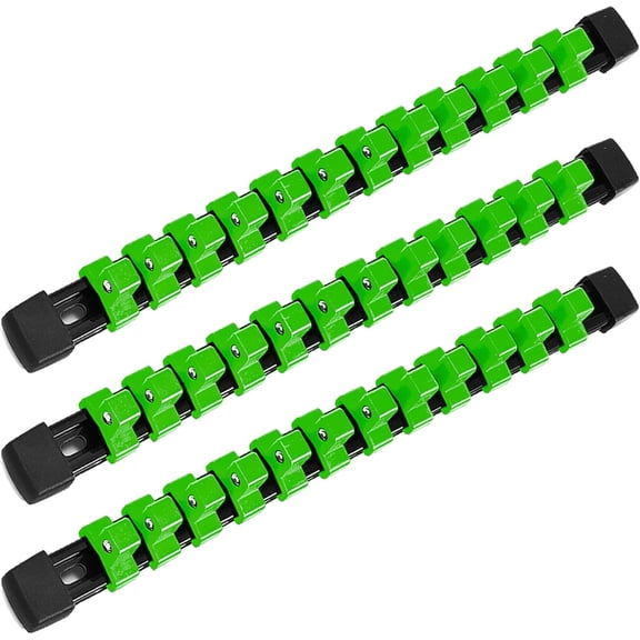 KKFEN-3-Piece Socket Organizer - 1/2-Inch Drive x 36 Clips, Heavy Duty ABS Socket Holder with Removable End Caps, Premium Socket Rail for Tool Box Drawer