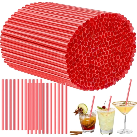 KKFEN-300 Pack Red Cocktail Straws 5inch Short Straws for Drinks, 0.24inch Diameter Disposable Plastic Straws for Boba, Coffee, Milkshakes Perfect for Bar, Party, Daily Use.(Red)