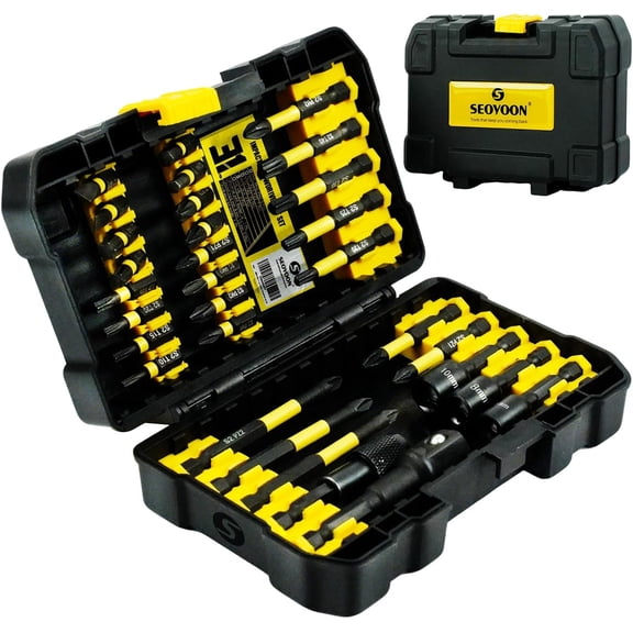 KKFEN-31pcs Screwdriver Bits Set, Magnetic Bits with Impact Nut Drivers, CNC Machined Torx Bit, S2 Steel Phillips Head Bits(Hex,Slotted,Pozidriv), 1/4" Impact Socket Adapter, Bit Holder, Tool Box