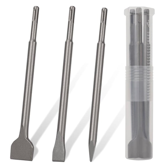 KKFEN-3PCS SDS Plus Chisel Set for Rotary Hammer Drill Attachments, Tile Removal Chisel Bits, Alloy Steel Point Flat Scaling Chisels with Storage Case, SDS Plus Bits for Demolition Chipping Grooving