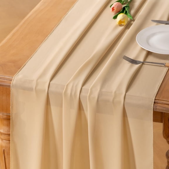 KKFEN-3pcs Champagne Chiffon Table Runner Easter Spring Boho Rustic 10ft 29x120 in Wedding Centerpiece Runner Decor Sheer Bridal Shower Birthday Party Decoration