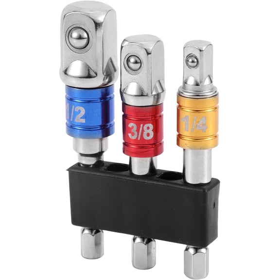 KKFEN-3pcs Impact Grade Socket Adapter Set, 1/2" 3/8" 1/4" Impact Driver Socket Adapter Hex Shank Drill Bit Adapters for Cordless Drill Screwdriver Power Drills