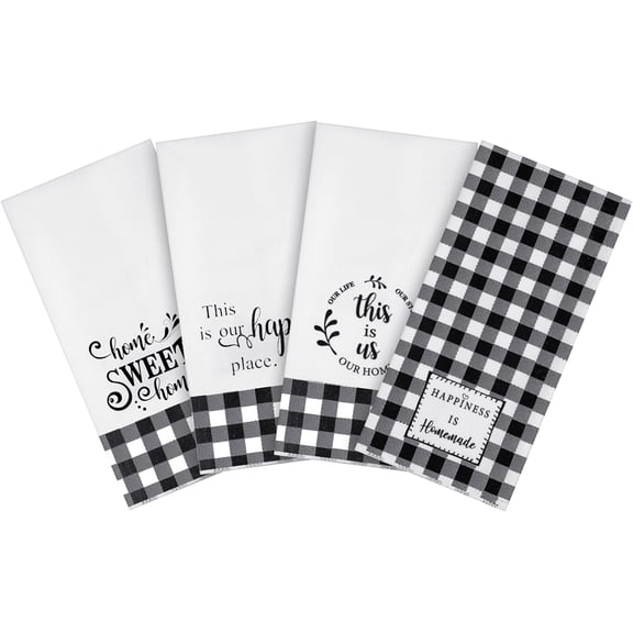KKFEN-4 Pcs Buffalo Plaid Kitchen Towels Farmhouse Hand Tea Towels Absorbent Quick Dry Buffalo Check Kitchen Dish Cloths Cleaning Cloth for Summer Home Supplies Gifts(White and Black,Plaid Style)