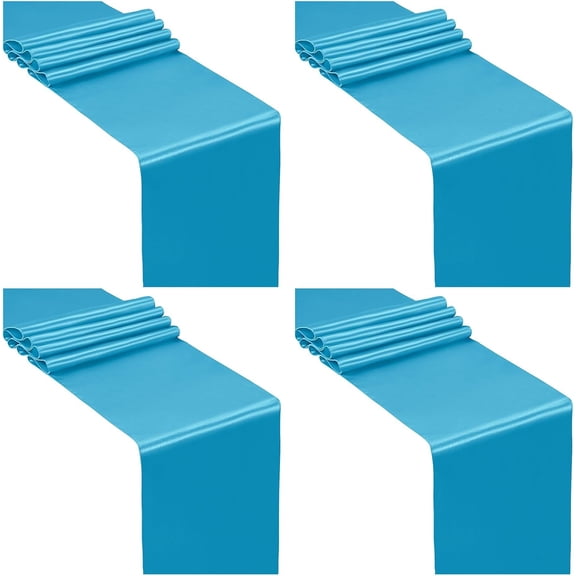 KKFEN-4 Pcs Teal Blue Satin Table Runner 12 x 108 inches Long, Bright Smooth Satin Wedding Table Runner Decorations for Birthday Parties, Buffet, Banquets, Graduations, Engagements