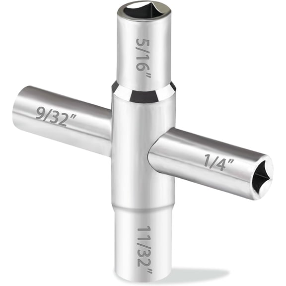 KKFEN-4-Way Sillcock Key Set - 1/4", 9/32", 5/16", 11/32" Steel Sillcock Water Key for Valve Faucet Cabinet Opening and Spigots