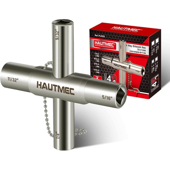 KKFEN-4 Way Sillcock Water Key1/4", 9/32", 5/16", 11/32" Steel Multi-Function Utility Key for Sillcocks Faucets Valves Spigots PL0028