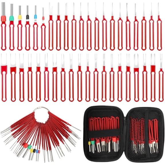 KKFEN-41PCS Terminal Removal Tool Kit, Upgraded Red Electrical Pin Depinning Tool Set, Broken Key pin Extractor Kit, Automotive Wire Terminal Release Tools, for Car Household Devices