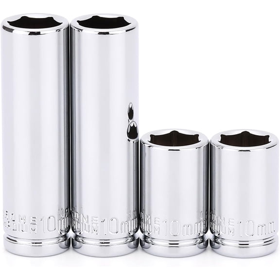KKFEN-4PCS 1/4"Drive 10mm Deep&Shallow Socket, 6 Point, Cr-V Steel, 10mm