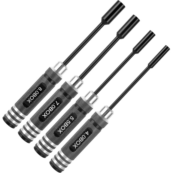 KKFEN-4pcs Premium RC Hex Nut Drivers Set - Durable Steel Hex Nut Socket Screwdrivers for Quick, Precise RC Repair Tool Kit with Replaceable Tips 4.0/5.5/7.0/8.0mm for RC Hobby Car Truck Airplane