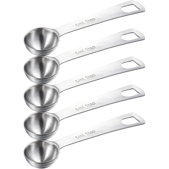 KKFEN-5 PCS Measuring Spoons Tablespoon Measuring Spoon 1/3 Tbsp (1 tsp | 5 ml | 1/6 oz) Stainless Steel Measurings Spoons for Kitchen Cooking Spoon(Silver)